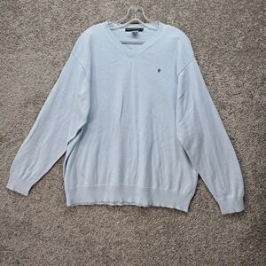 French Connection Mens V-Neck Sweater Light Blue 100% Cotton XXL Pullover